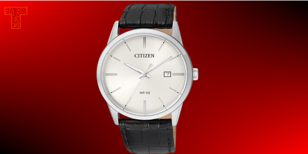 Citizen Quartz Mens Watch Stainless Steel with Leather strap